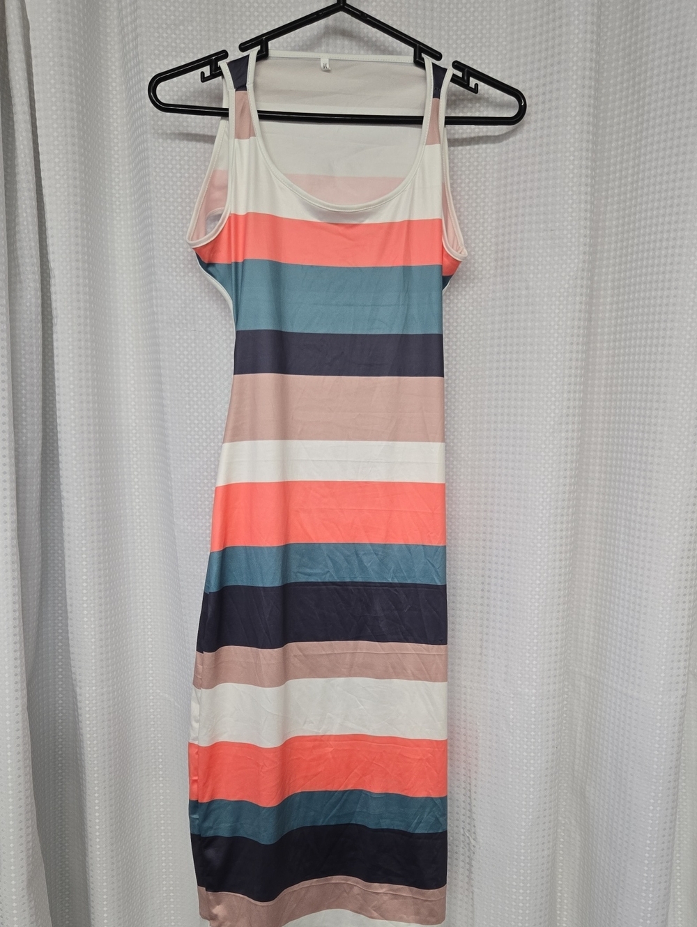 Sleeveless Striped Maxi Dress in Coral, Teal & Navy